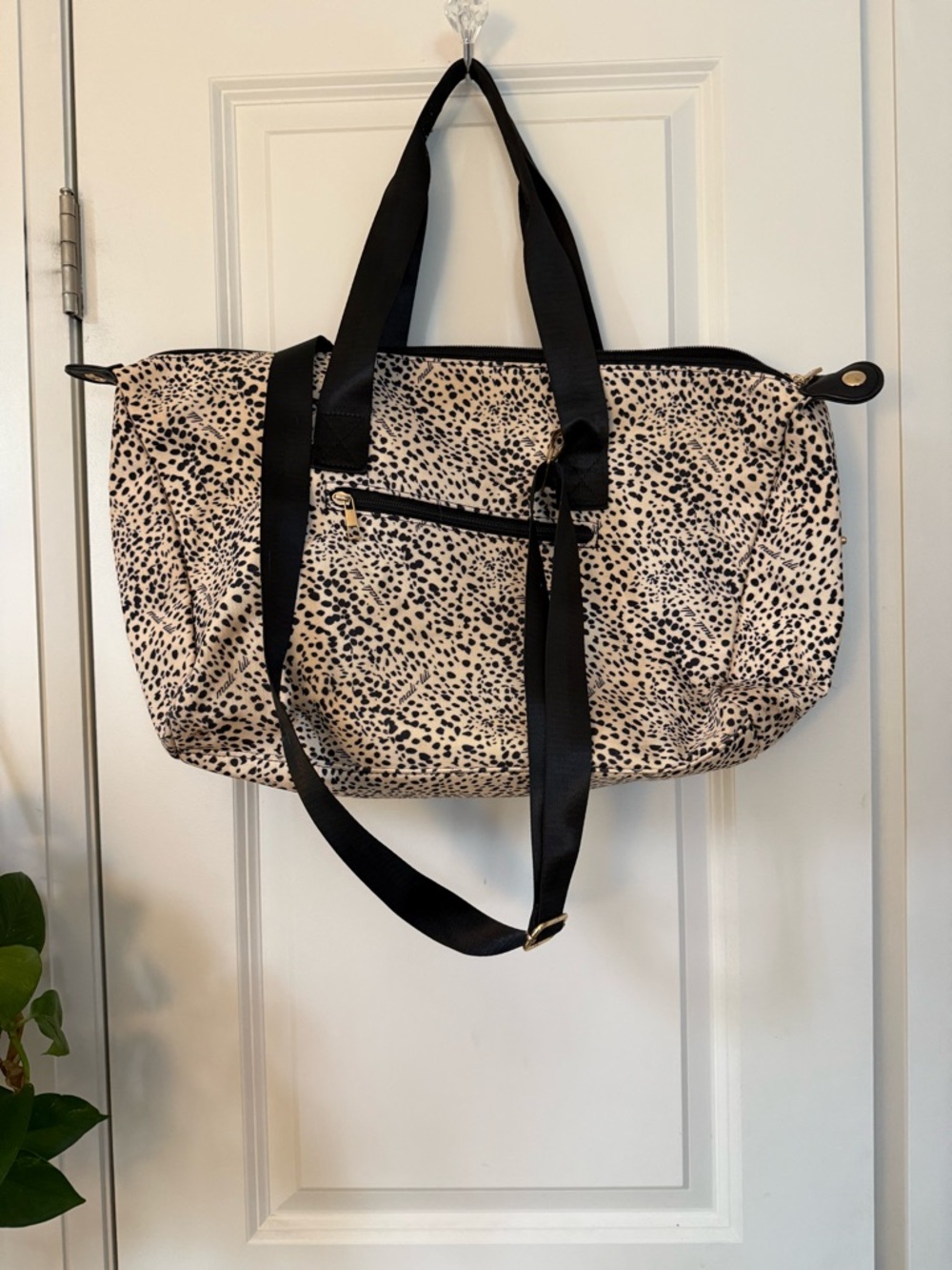 Mali + Lili Spotted Canvas Weekender Tote Bag in Beige and Black